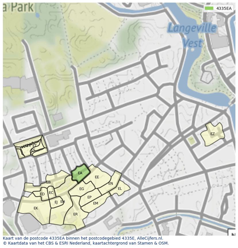 Afbeelding van het postcodegebied 4335 EA op de kaart.
