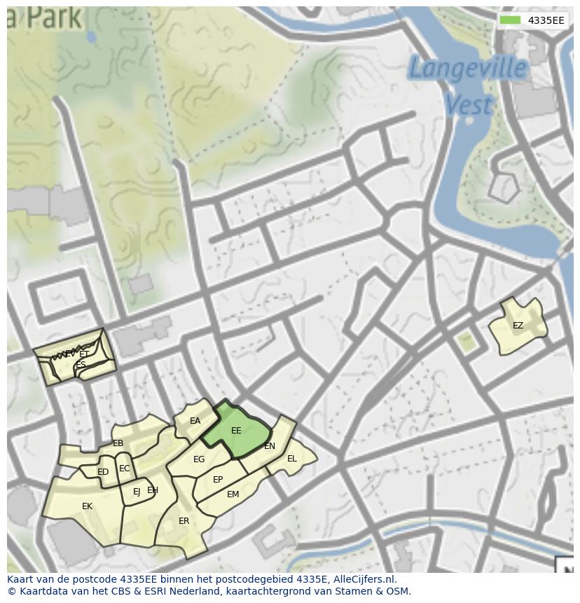 Afbeelding van het postcodegebied 4335 EE op de kaart.