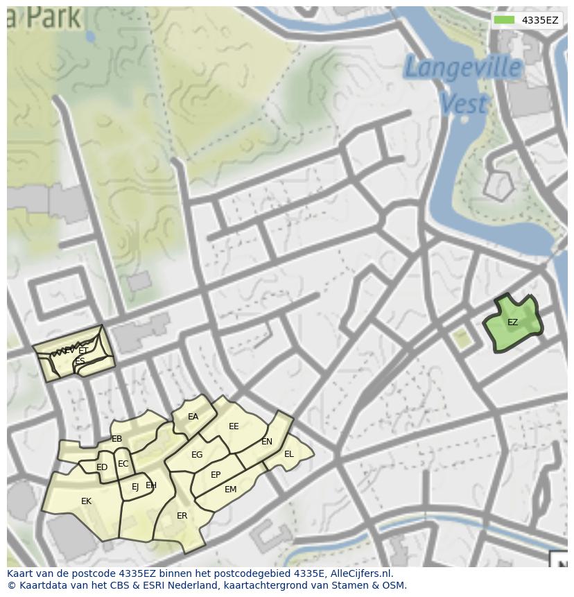 Afbeelding van het postcodegebied 4335 EZ op de kaart.