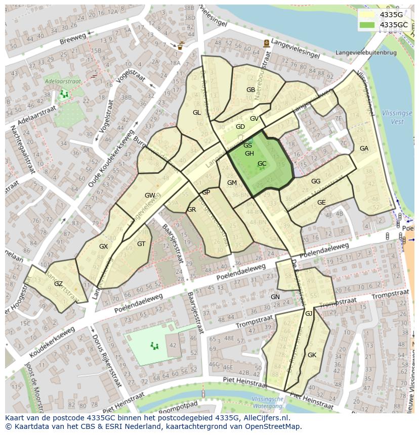 Afbeelding van het postcodegebied 4335 GC op de kaart.