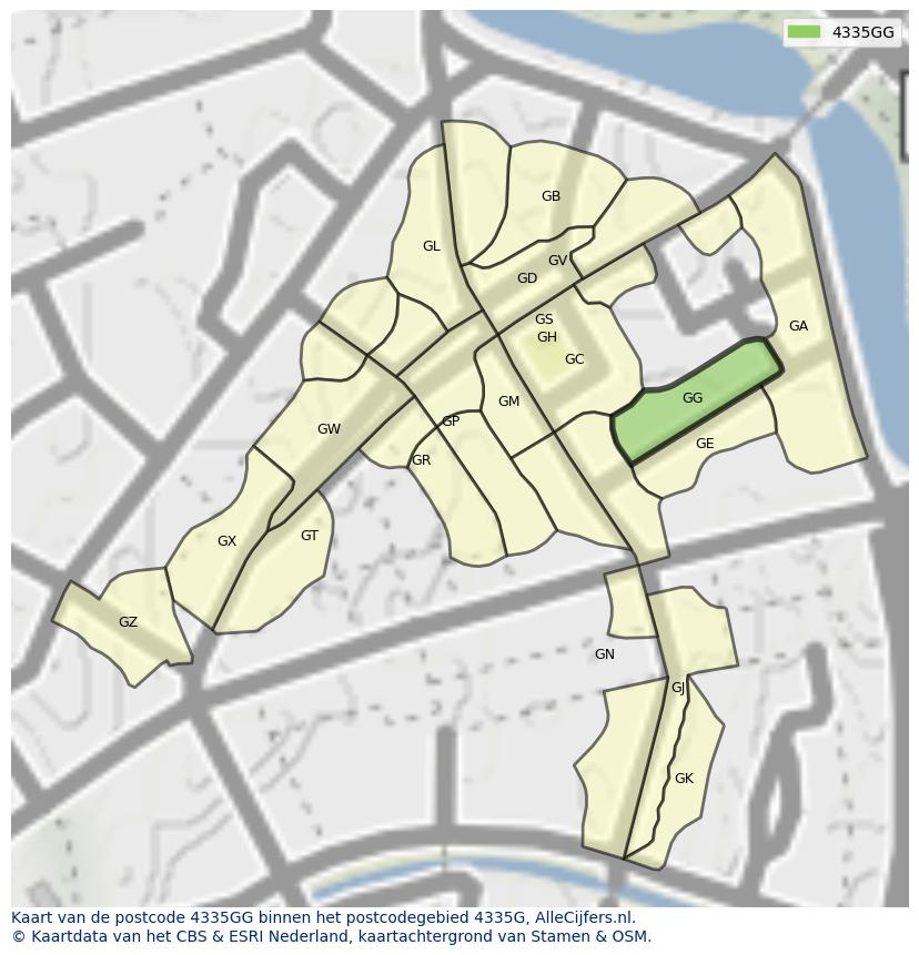 Afbeelding van het postcodegebied 4335 GG op de kaart.