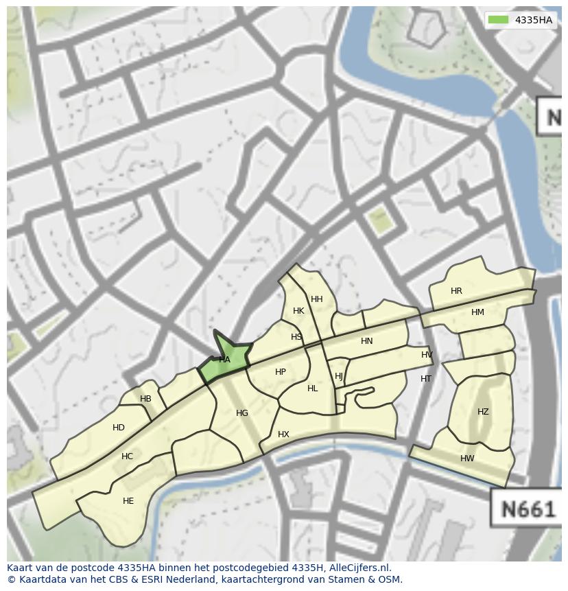 Afbeelding van het postcodegebied 4335 HA op de kaart.