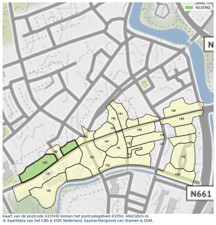 Afbeelding van het postcodegebied 4335 HD op de kaart.