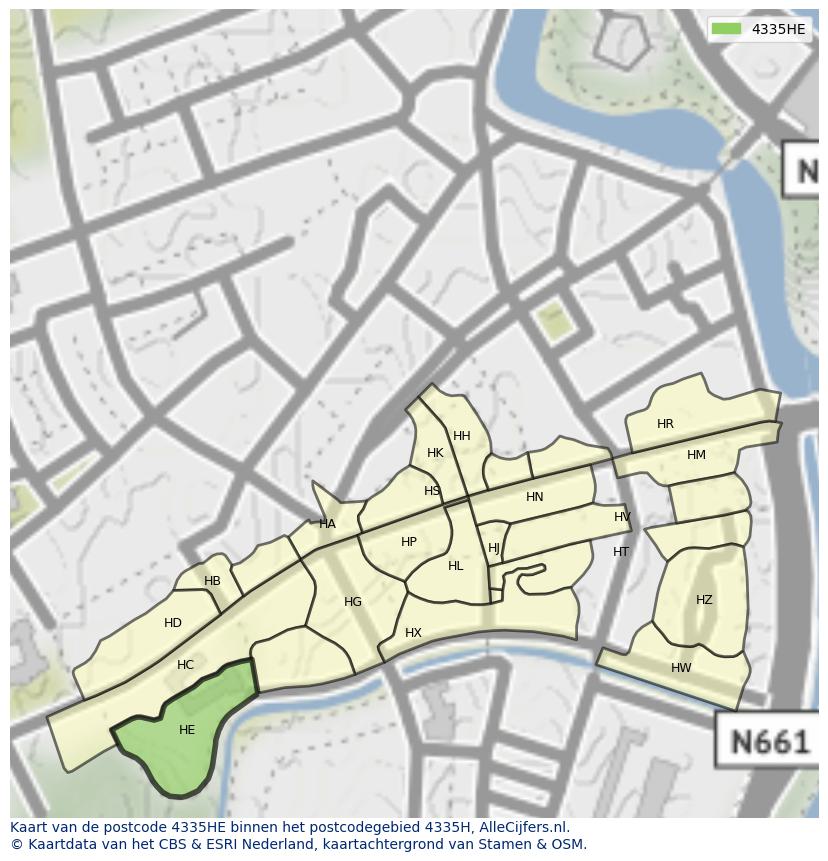 Afbeelding van het postcodegebied 4335 HE op de kaart.