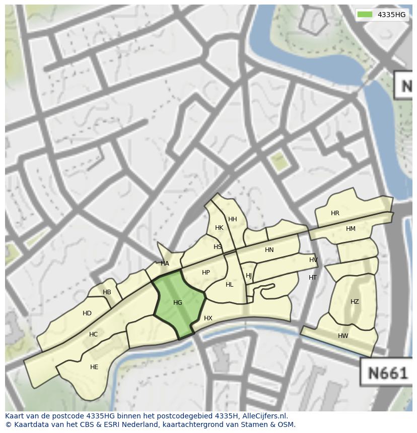 Afbeelding van het postcodegebied 4335 HG op de kaart.