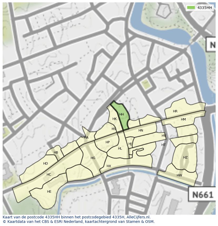 Afbeelding van het postcodegebied 4335 HH op de kaart.