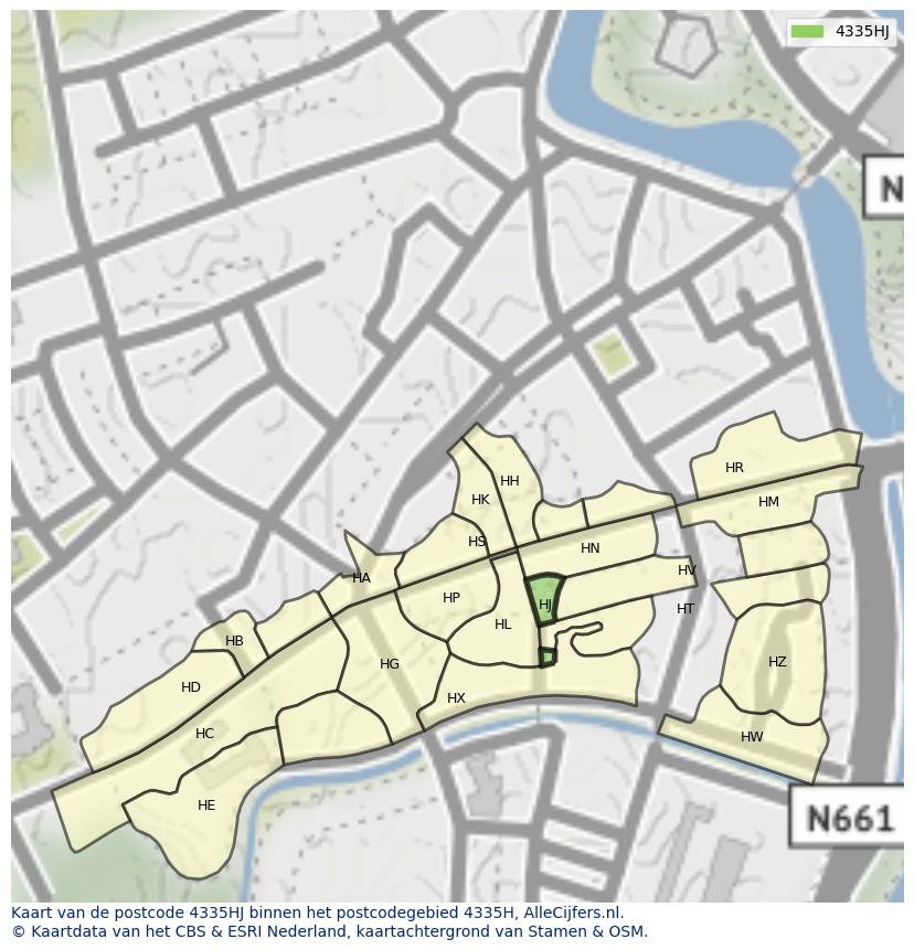 Afbeelding van het postcodegebied 4335 HJ op de kaart.