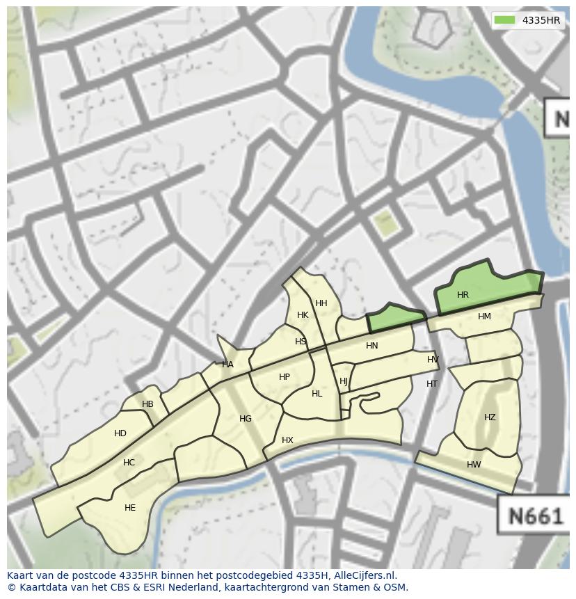 Afbeelding van het postcodegebied 4335 HR op de kaart.