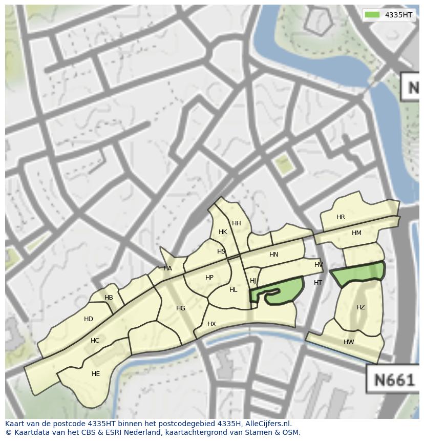 Afbeelding van het postcodegebied 4335 HT op de kaart.