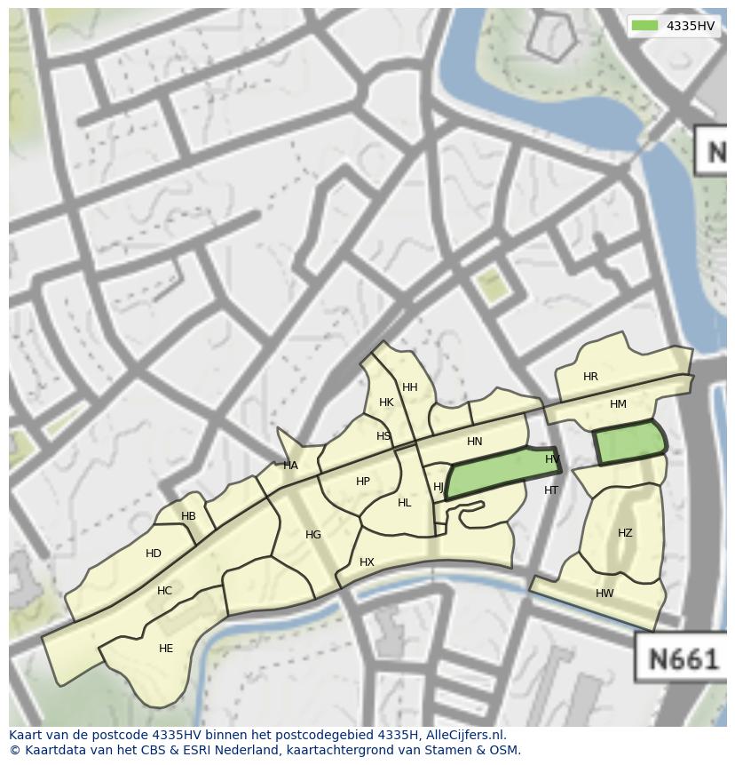Afbeelding van het postcodegebied 4335 HV op de kaart.