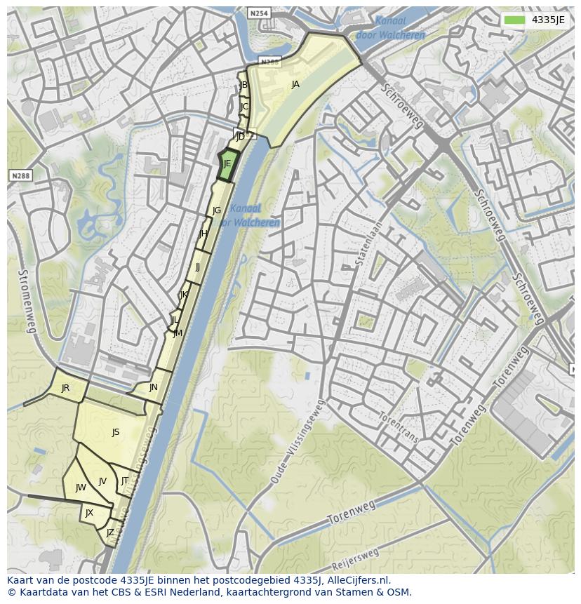 Afbeelding van het postcodegebied 4335 JE op de kaart.