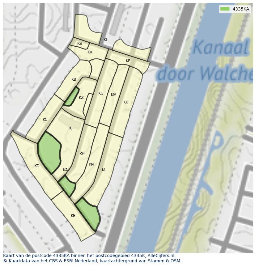 Afbeelding van het postcodegebied 4335 KA op de kaart.