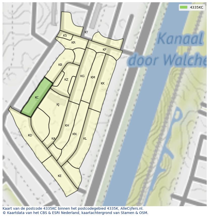 Afbeelding van het postcodegebied 4335 KC op de kaart.