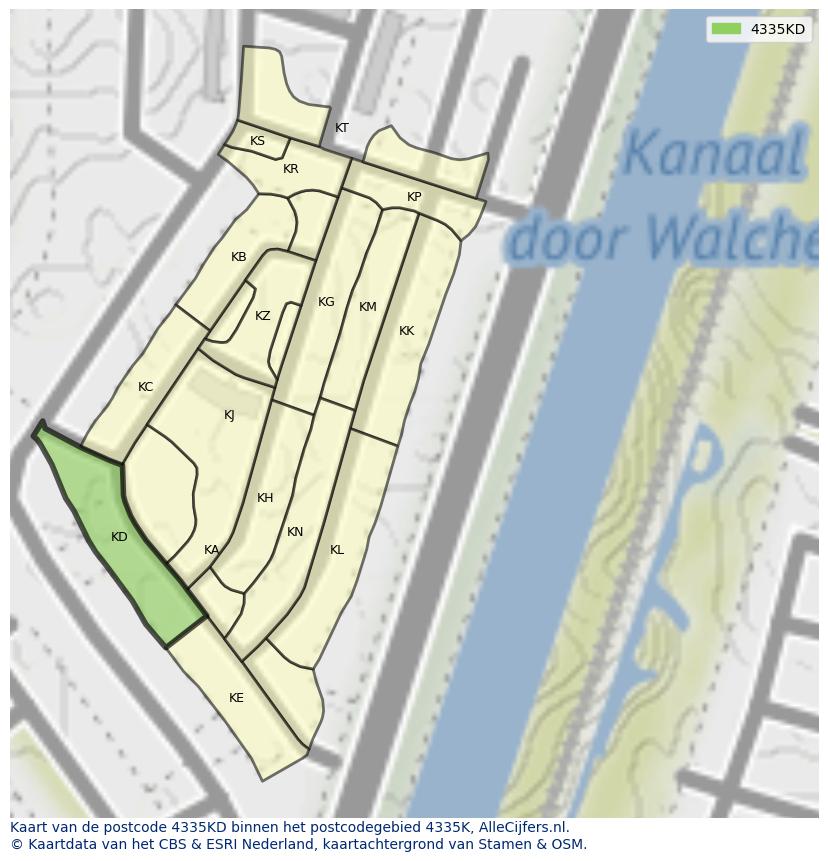 Afbeelding van het postcodegebied 4335 KD op de kaart.