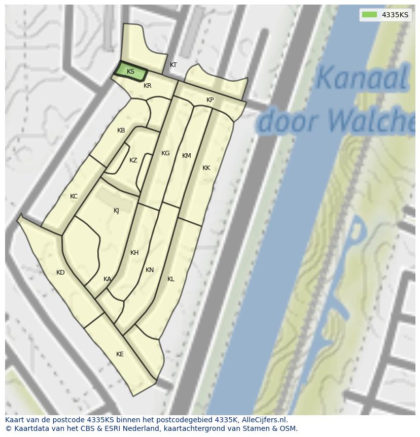 Afbeelding van het postcodegebied 4335 KS op de kaart.