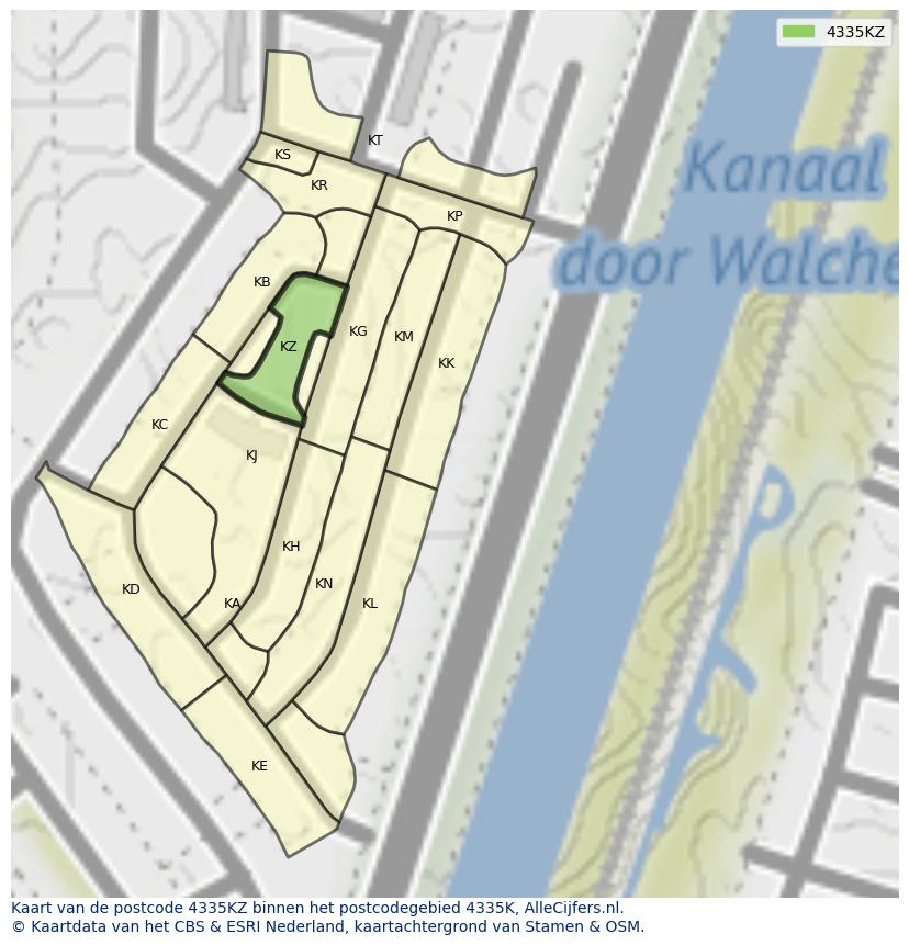 Afbeelding van het postcodegebied 4335 KZ op de kaart.