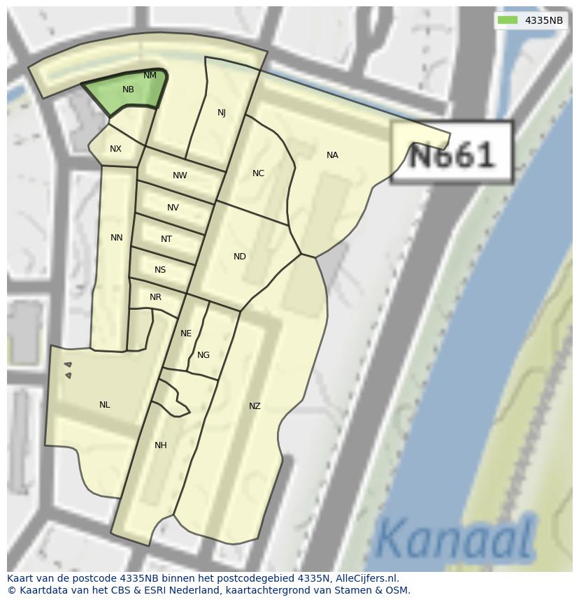 Afbeelding van het postcodegebied 4335 NB op de kaart.