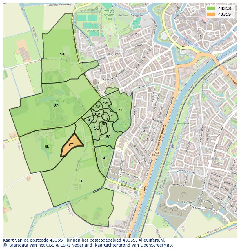 Afbeelding van het postcodegebied 4335 ST op de kaart.