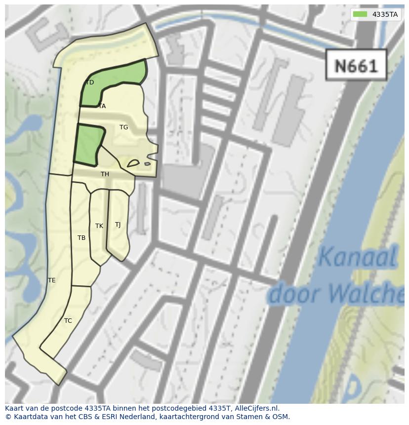 Afbeelding van het postcodegebied 4335 TA op de kaart.