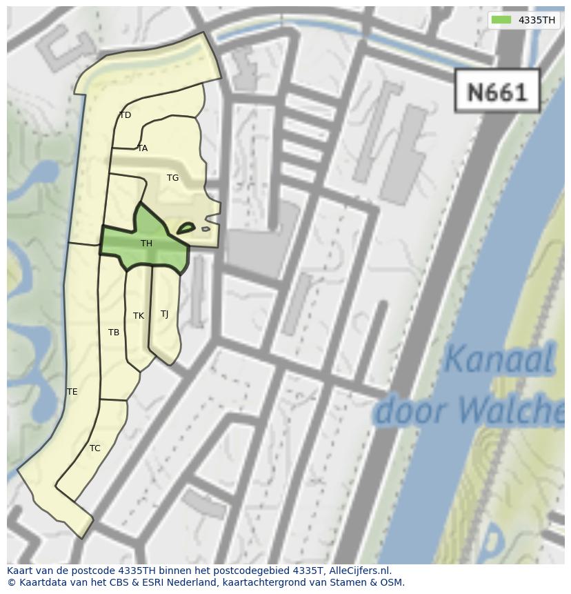 Afbeelding van het postcodegebied 4335 TH op de kaart.
