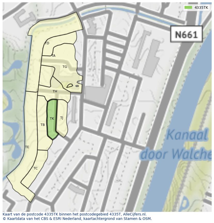 Afbeelding van het postcodegebied 4335 TK op de kaart.