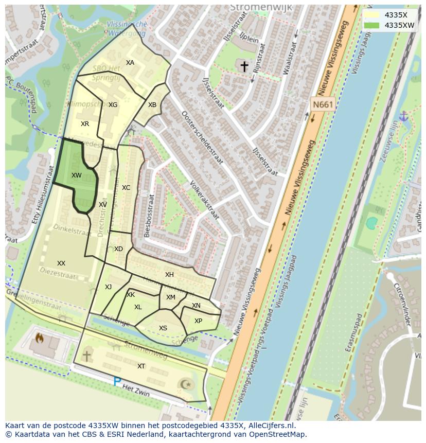 Afbeelding van het postcodegebied 4335 XW op de kaart.