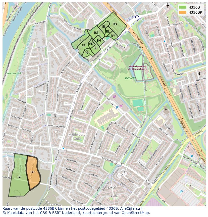 Afbeelding van het postcodegebied 4336 BR op de kaart.
