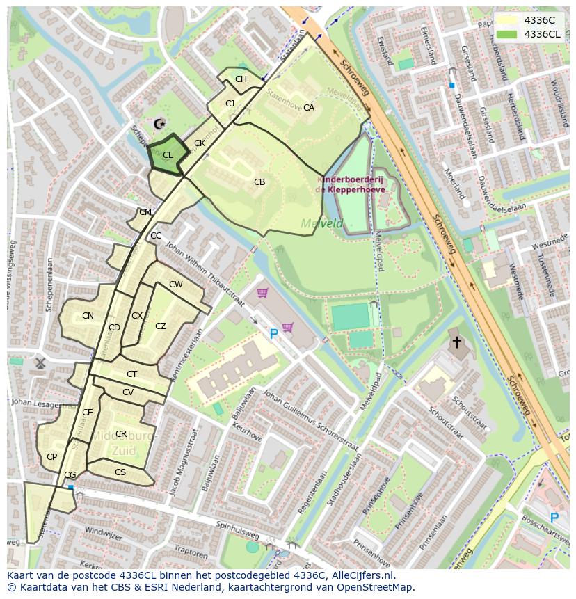 Afbeelding van het postcodegebied 4336 CL op de kaart.