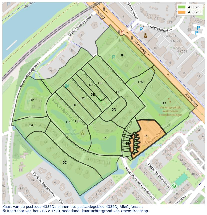Afbeelding van het postcodegebied 4336 DL op de kaart.