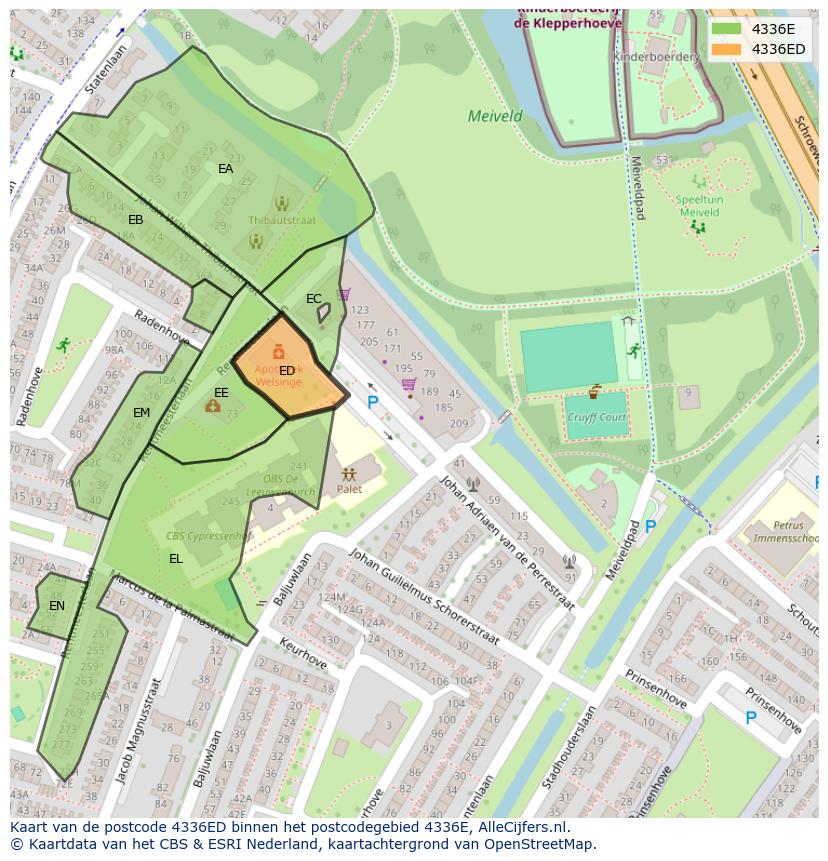 Afbeelding van het postcodegebied 4336 ED op de kaart.
