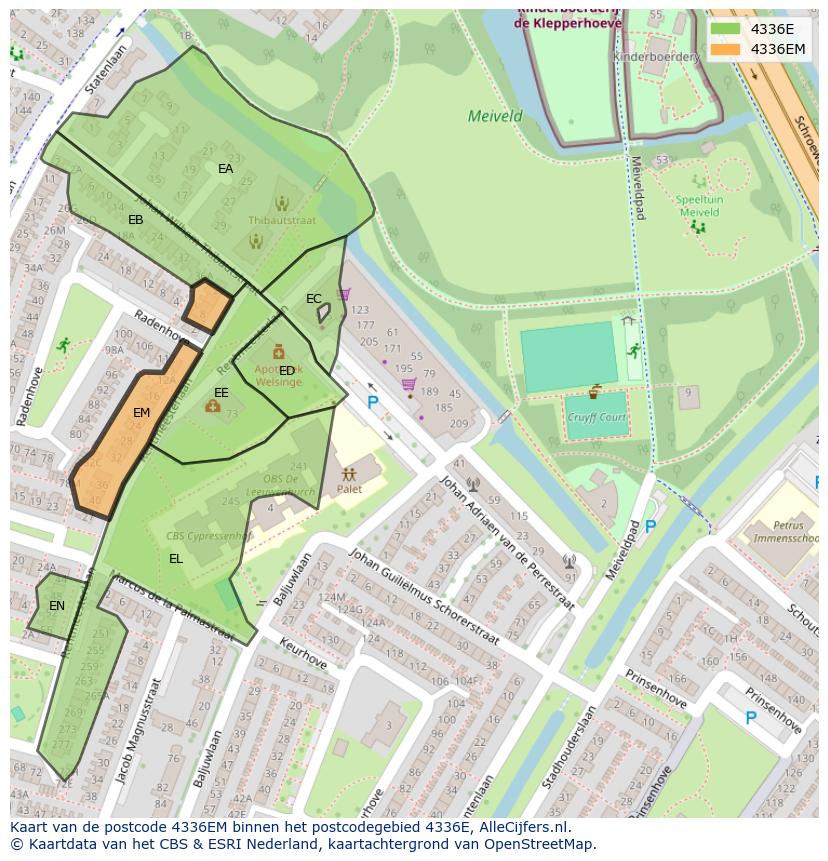 Afbeelding van het postcodegebied 4336 EM op de kaart.