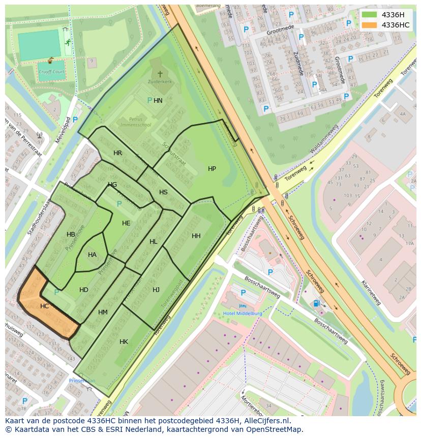 Afbeelding van het postcodegebied 4336 HC op de kaart.