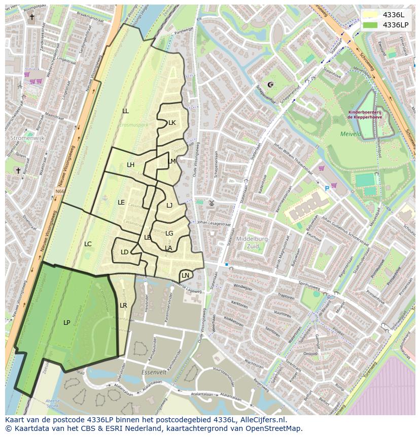 Afbeelding van het postcodegebied 4336 LP op de kaart.