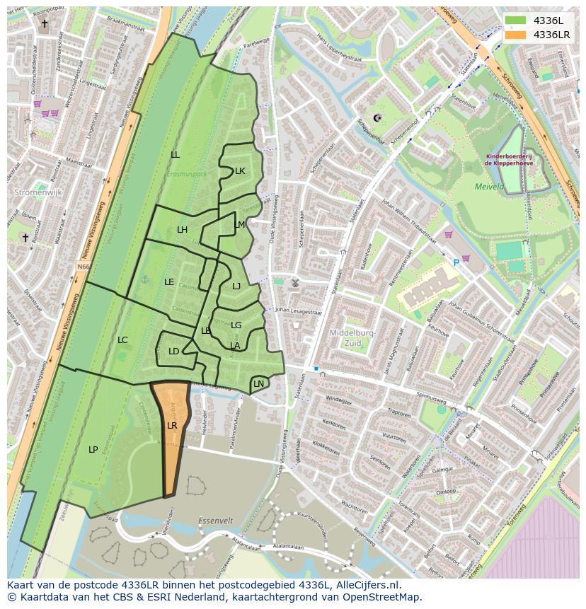 Afbeelding van het postcodegebied 4336 LR op de kaart.