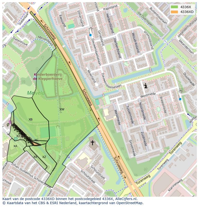 Afbeelding van het postcodegebied 4336 XD op de kaart.