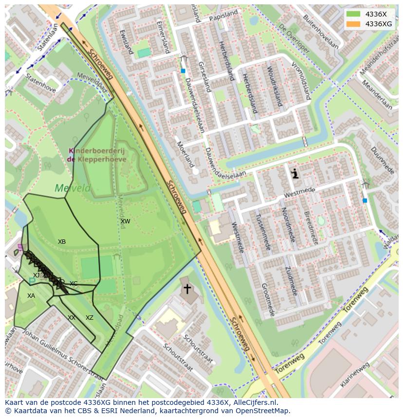 Afbeelding van het postcodegebied 4336 XG op de kaart.