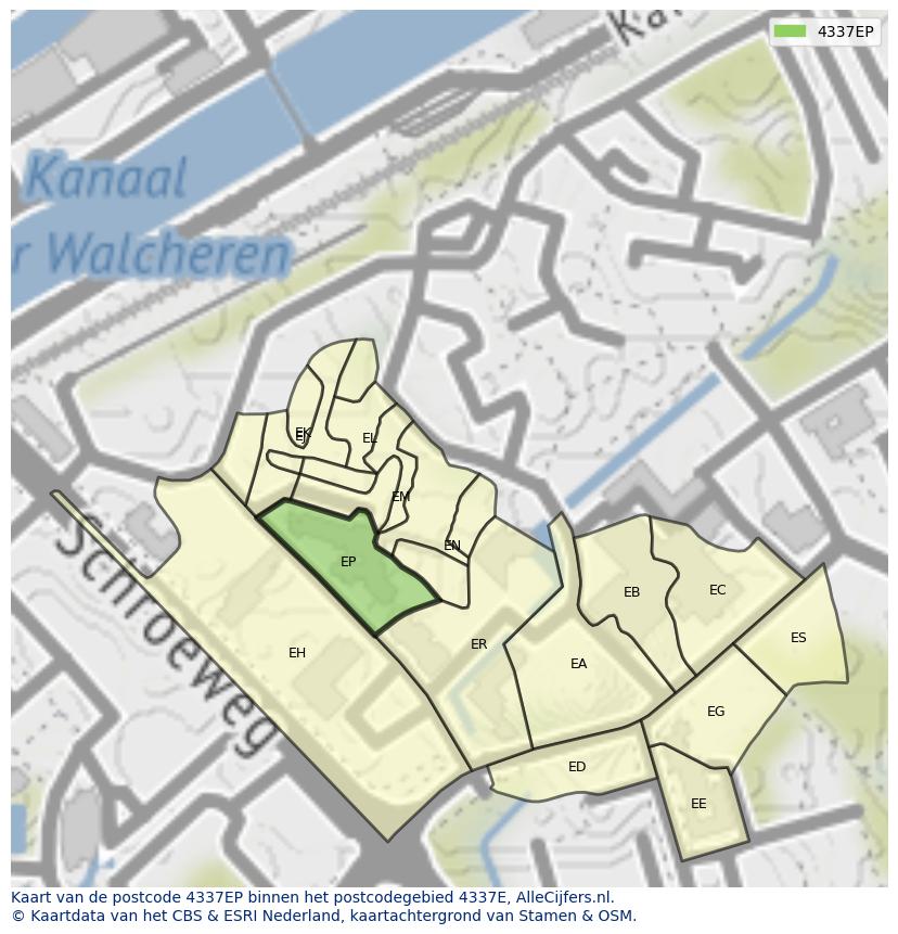 Afbeelding van het postcodegebied 4337 EP op de kaart.