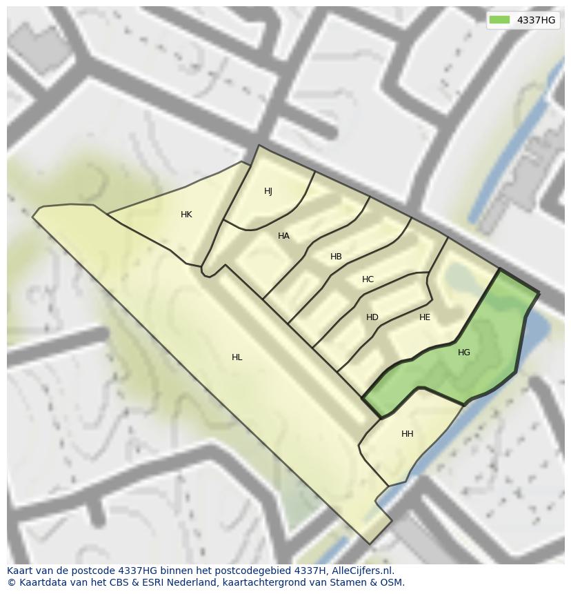 Afbeelding van het postcodegebied 4337 HG op de kaart.