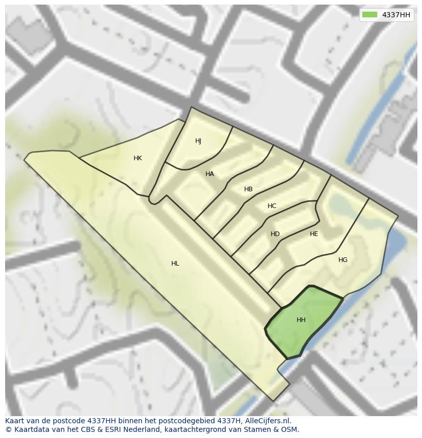 Afbeelding van het postcodegebied 4337 HH op de kaart.