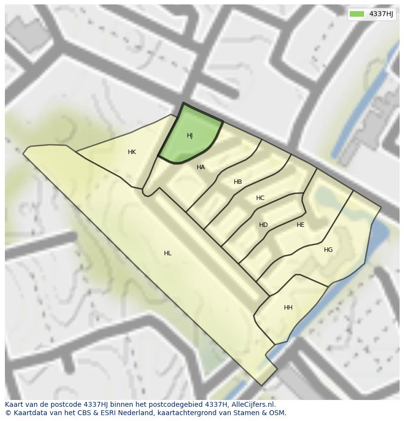 Afbeelding van het postcodegebied 4337 HJ op de kaart.