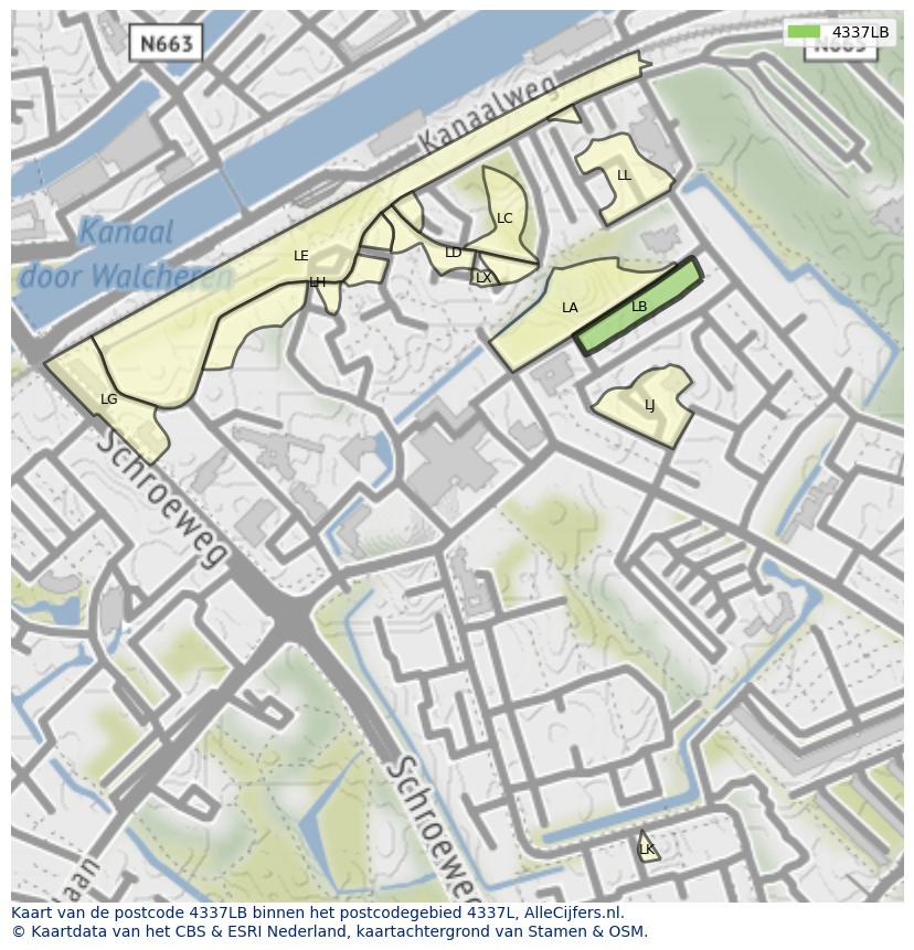 Afbeelding van het postcodegebied 4337 LB op de kaart.