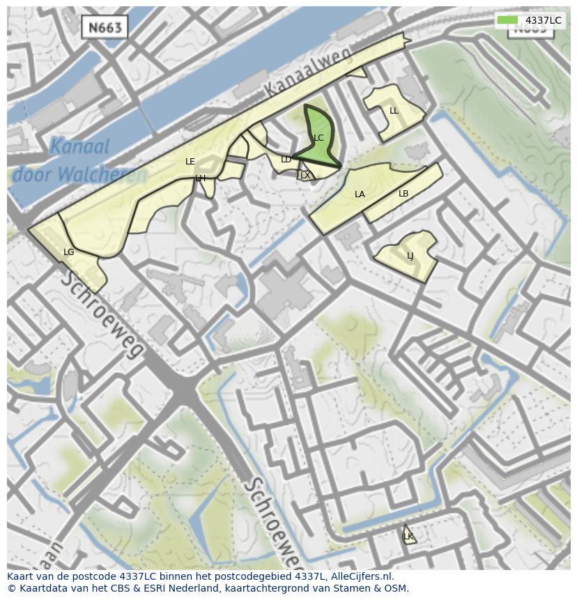 Afbeelding van het postcodegebied 4337 LC op de kaart.