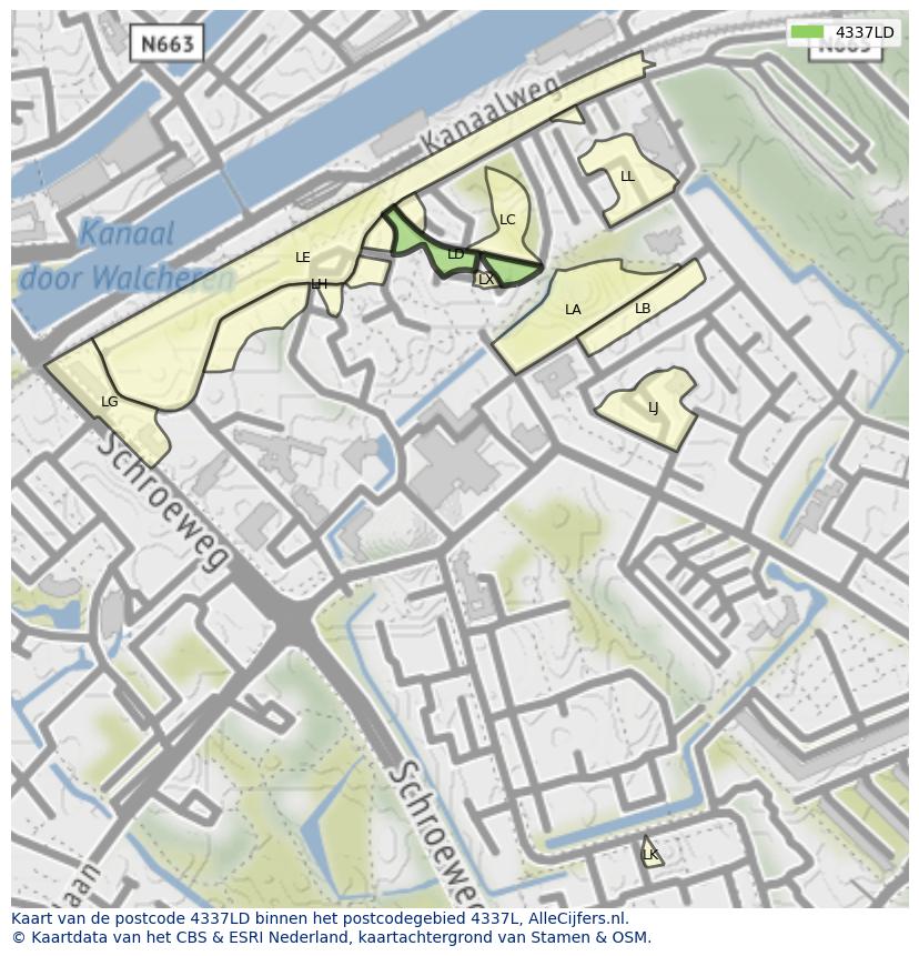 Afbeelding van het postcodegebied 4337 LD op de kaart.