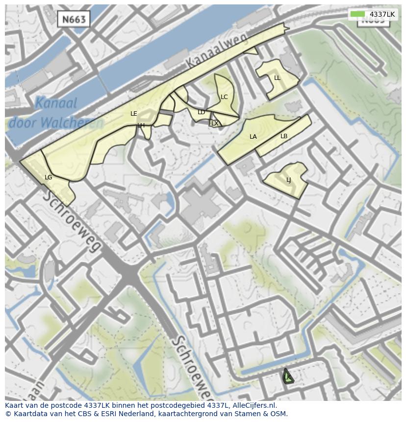 Afbeelding van het postcodegebied 4337 LK op de kaart.