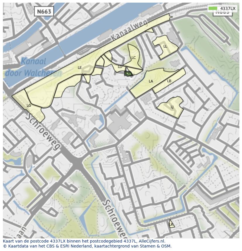 Afbeelding van het postcodegebied 4337 LX op de kaart.