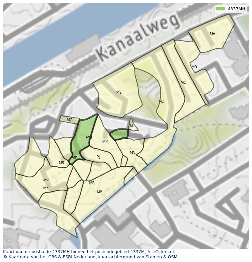 Afbeelding van het postcodegebied 4337 MH op de kaart.