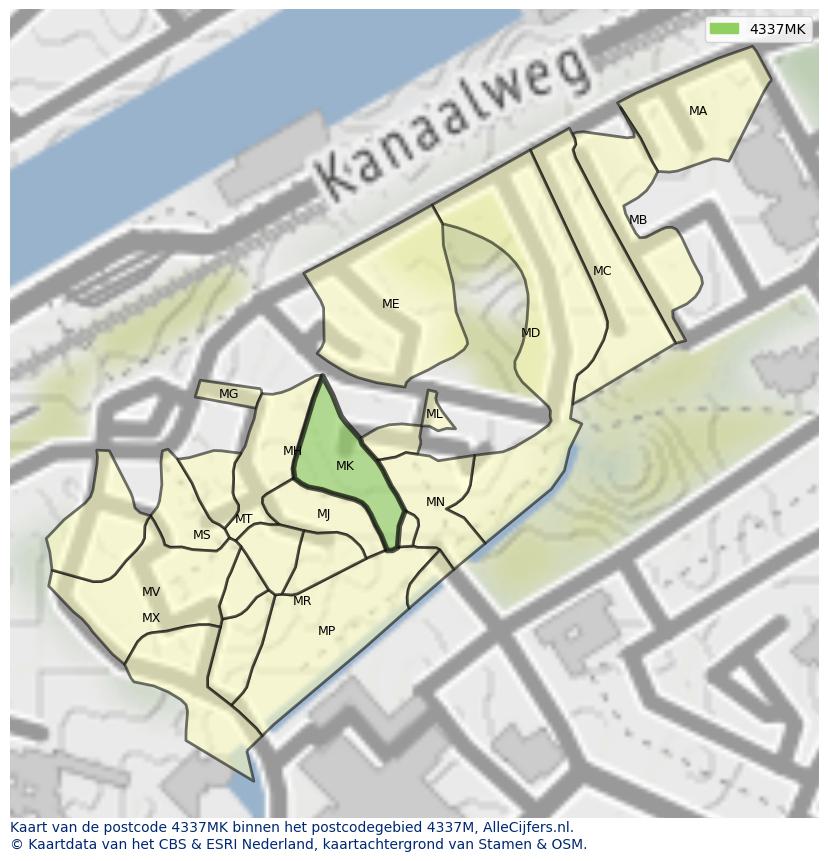 Afbeelding van het postcodegebied 4337 MK op de kaart.