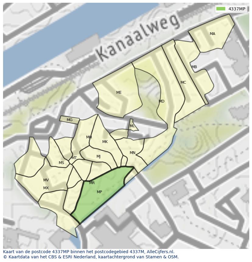 Afbeelding van het postcodegebied 4337 MP op de kaart.