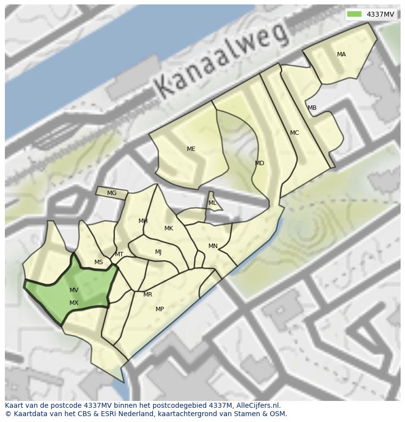 Afbeelding van het postcodegebied 4337 MV op de kaart.