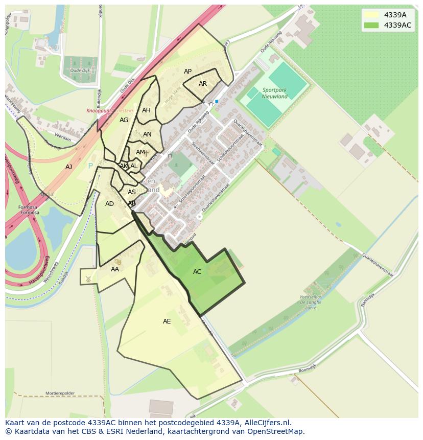 Afbeelding van het postcodegebied 4339 AC op de kaart.